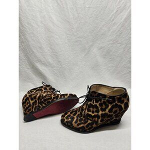 Christian Louboutin Compacta Wedge Booties EU 35 US 5 Leopard Calf Hair